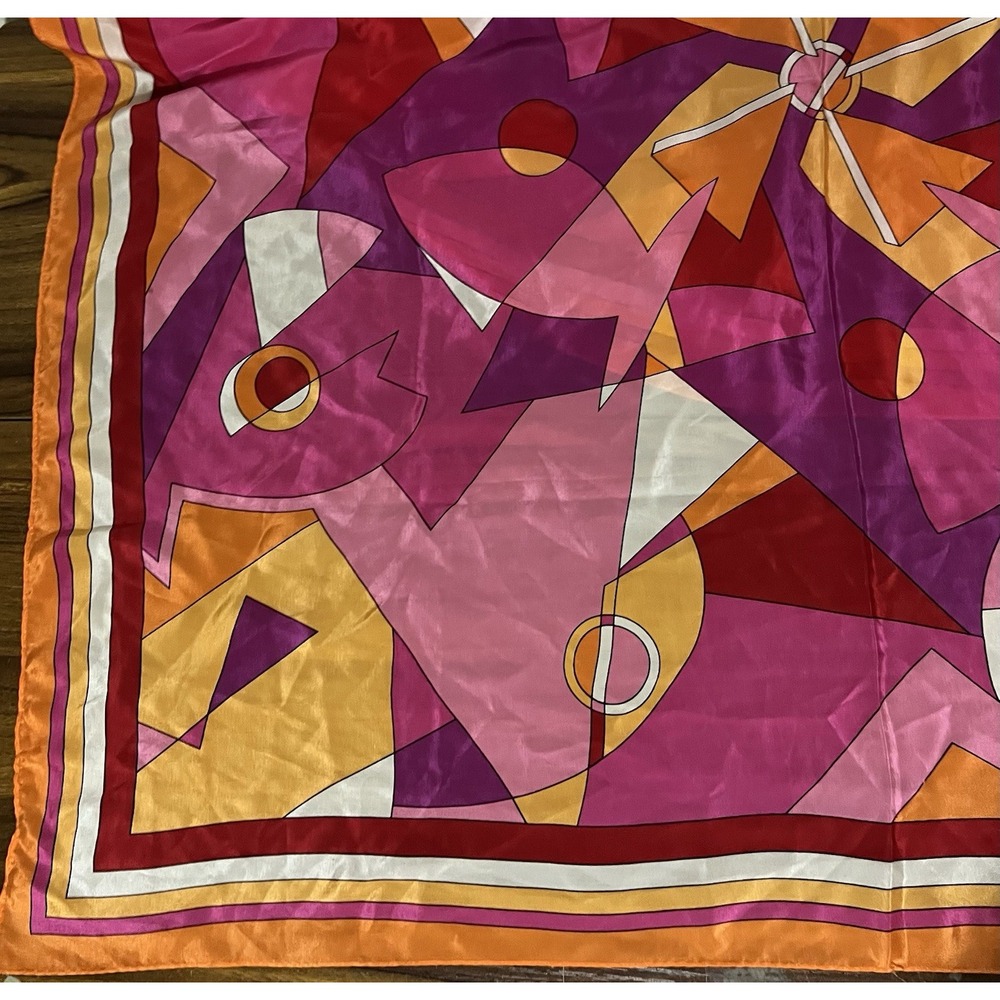 Vtg scarf 80s Adrienne Vittadini Colorful Silk Scarf 35.25" geometric - Picture 7 of 11
